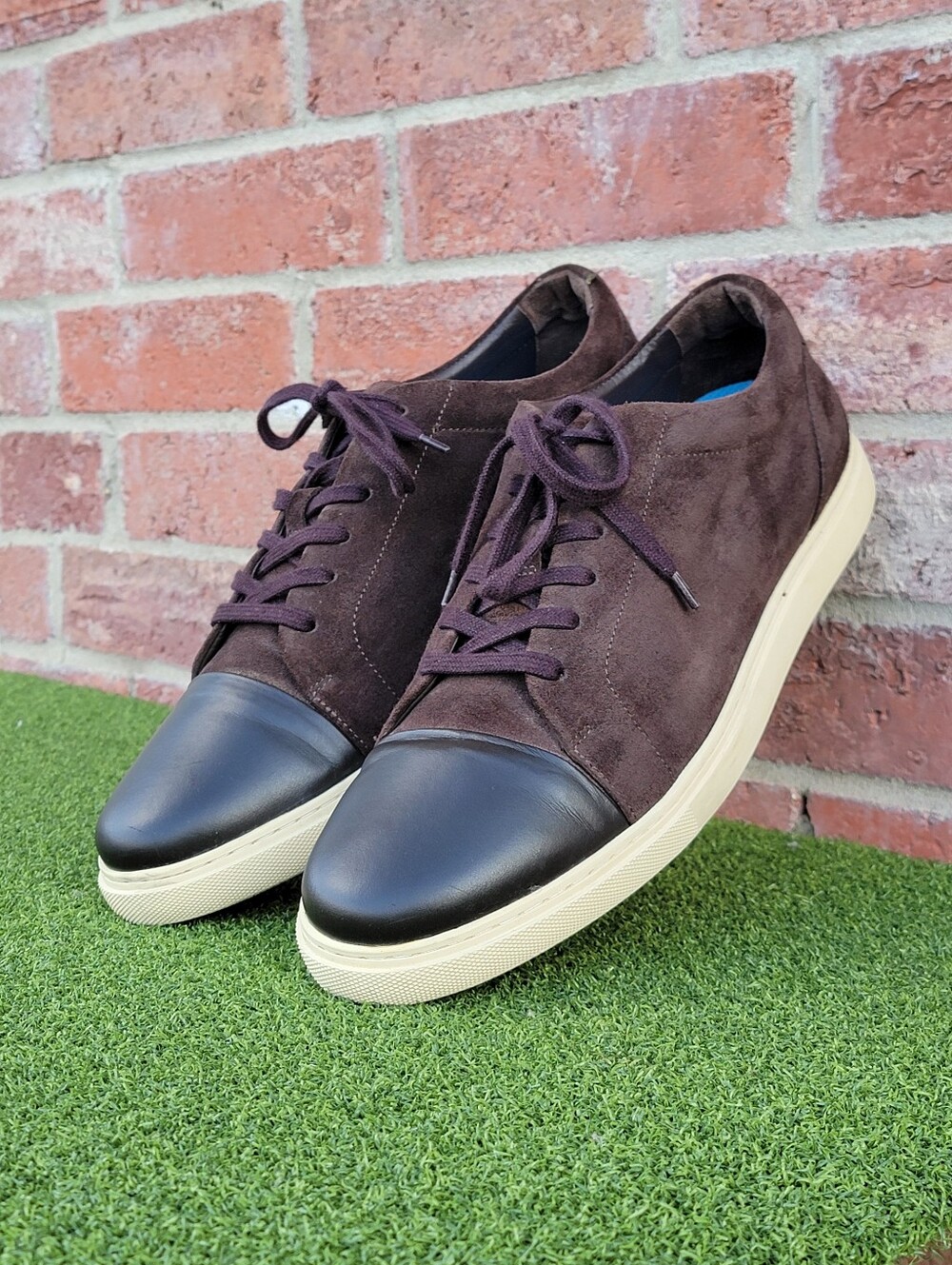 Men's ALLEN EDMONDS Dark Brown Suede & Black Leather Cap-Toe Sneakers - SIZE 14